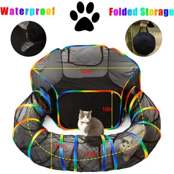 Outdoor Rainbow Cat Enclosures, Portable Cat Tent, Circle Cat Tunnel - Picture 3 of 6